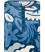 Blauw velours home-lounge dress met knopen ‘bold arty leaves’