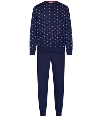 Pastunette for Men Heren pyjama van bio-katoen met lange mouwen en knopen 'geometric star'