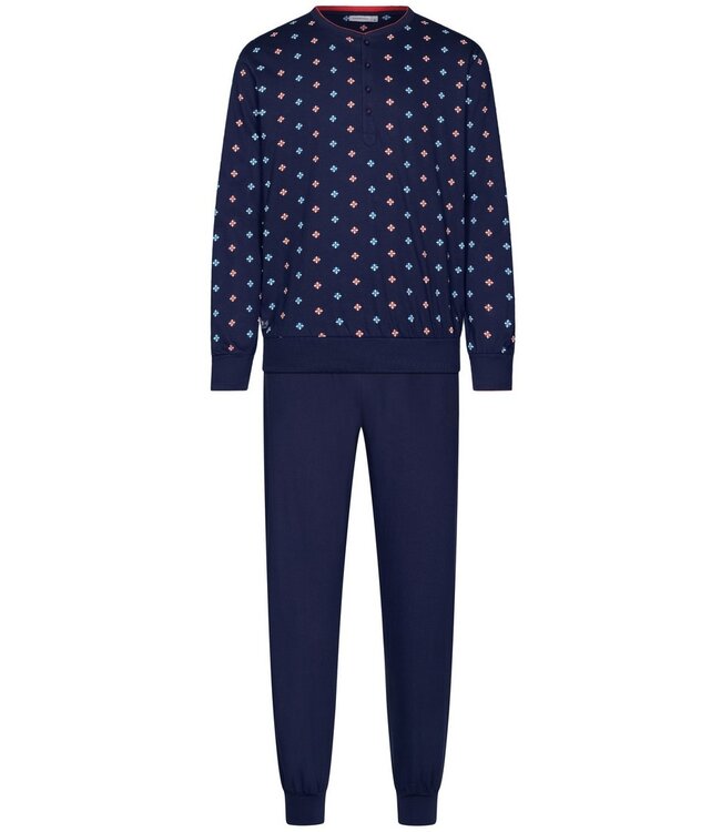 Heren pyjama van bio-katoen met lange mouwen en knopen 'geometric star'