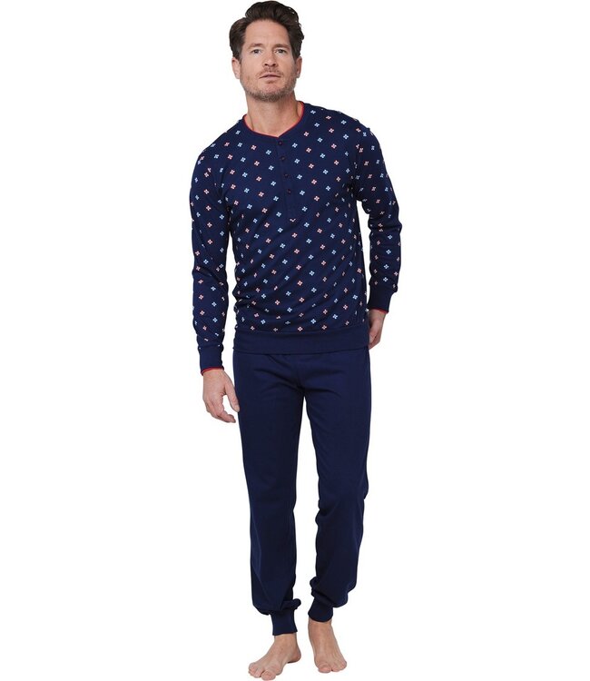 Heren pyjama van bio-katoen met lange mouwen en knopen 'geometric star'