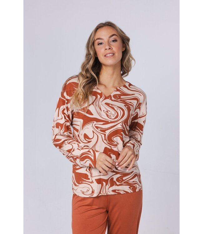 Luxe dames pyjama met lange mouwen 'watercolour art'