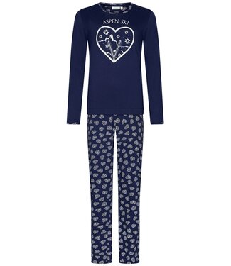 Rebelle Katoenen, blauwe pyjamaset voor dames met lange mouwen 'snow time'