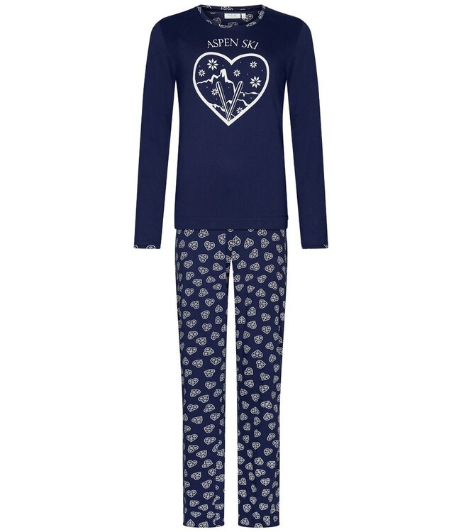 ladies blue long sleeve cotton pyjama set 'snow time'