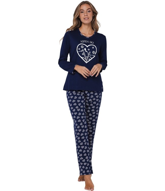 ladies blue long sleeve cotton pyjama set 'snow time'