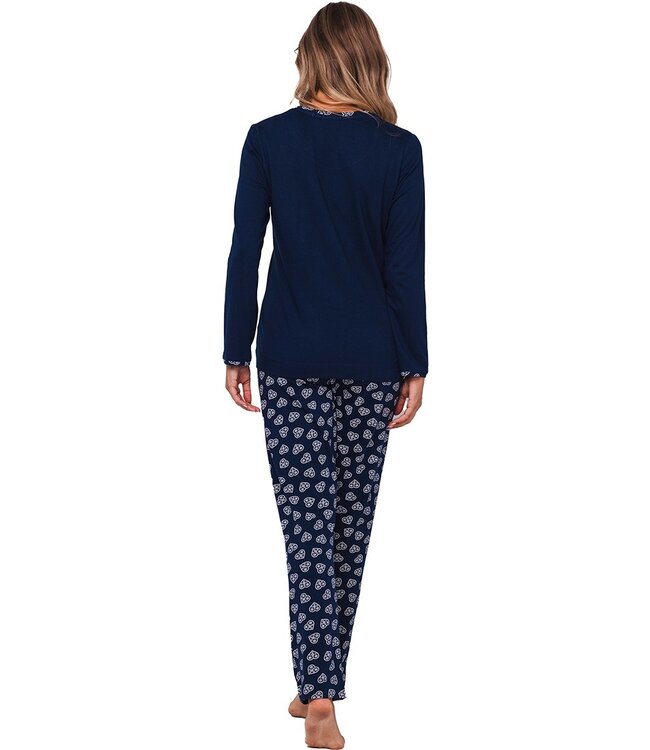 ladies blue long sleeve cotton pyjama set 'snow time'