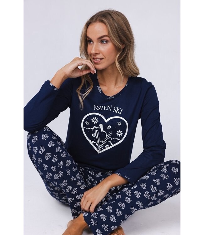 ladies blue long sleeve cotton pyjama set 'snow time'