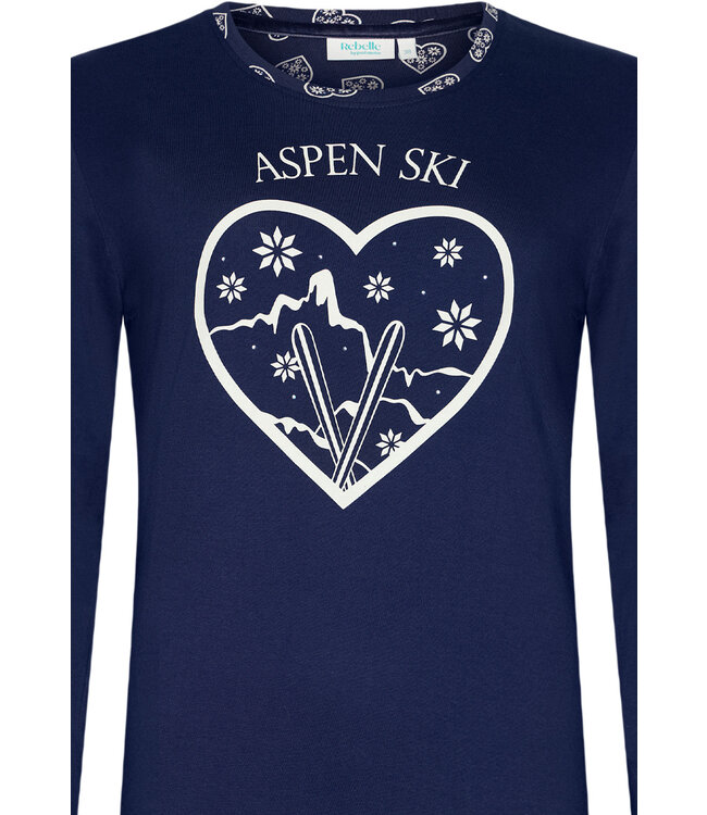 ladies blue long sleeve cotton pyjama set 'snow time'