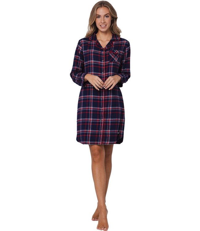 ladies full button cotton flannel nightshirt 'cool checks'
