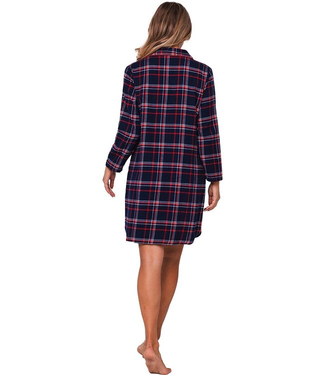 ladies full button cotton flannel nightshirt 'cool checks'