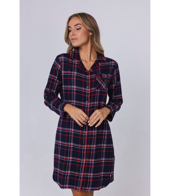 ladies full button cotton flannel nightshirt 'cool checks'