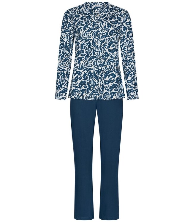 100% biologisch katoenen pyjamaset met lange mouwen en knopen ‘arty leaves’