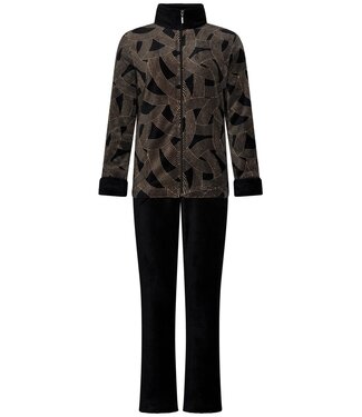 Pastunette Premium Warme, coral-fleece lounge-huispak met rits 'abstract art'