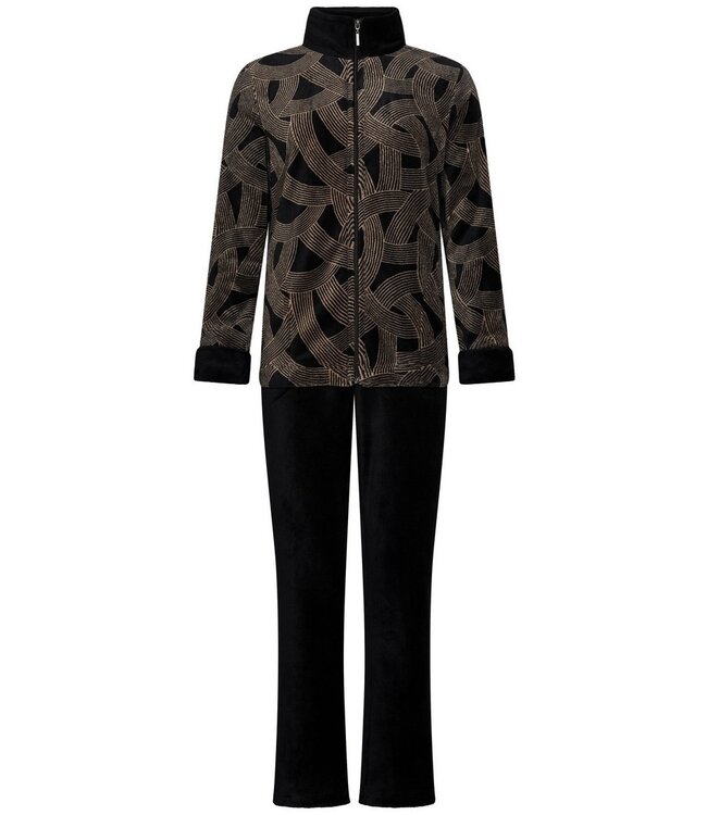 Warme, coral-fleece lounge-huispak met rits 'abstract art'