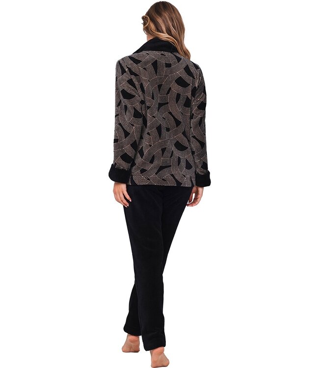 warm coral fleece lounge home suit with zip 'abstract art'