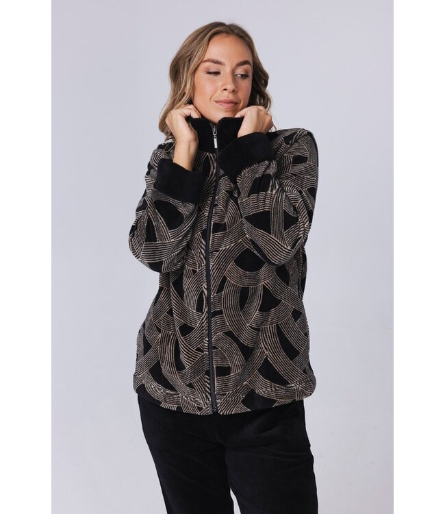 warm coral fleece lounge home suit with zip 'abstract art'