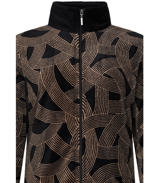 warm coral fleece lounge home suit with zip 'abstract art'