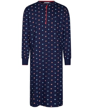 Pastunette for Men Heren nachthemd met lange mouwen en knopen van biologische katoen 'geometric star'