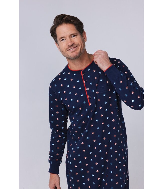 long sleeve organic cotton nightshirt with buttons 'geometric star'