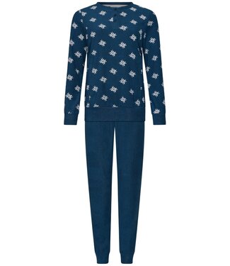 Pastunette Blauwe dames lounge- pyjamaset van badstof 'forest flowers'