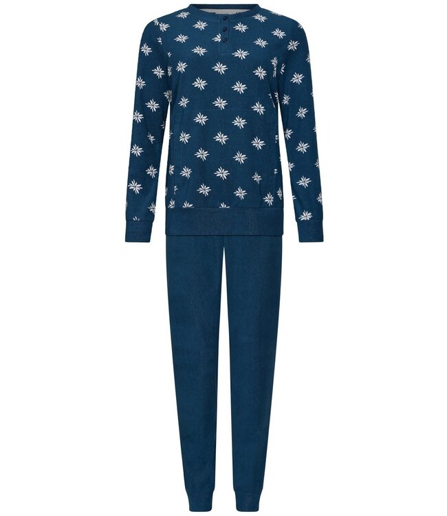 Blauwe dames lounge- pyjamaset van badstof 'forest flowers'