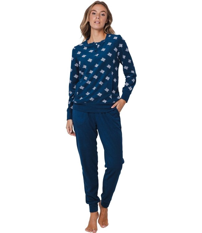 ladies blue terry lounge pyjama set 'forest flowers'