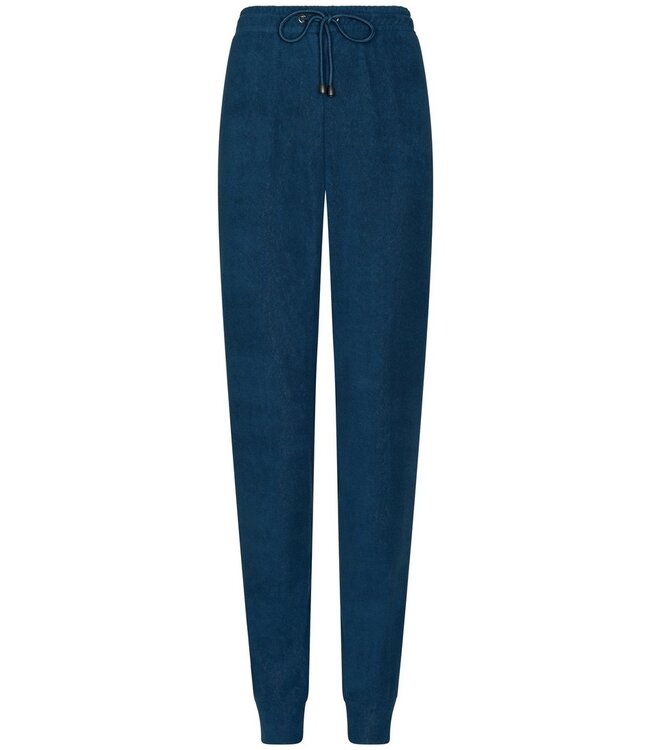 Blauwe dames lounge- pyjamaset van badstof 'forest flowers'