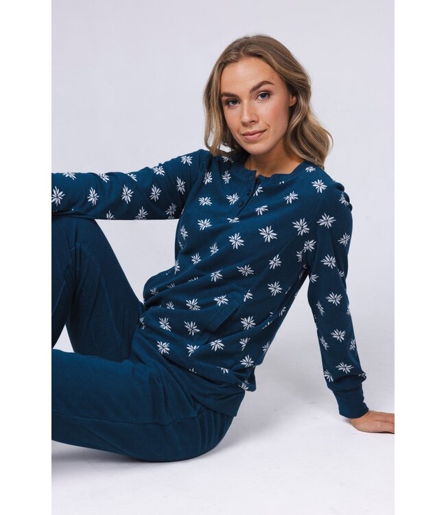 ladies blue terry lounge pyjama set 'forest flowers'