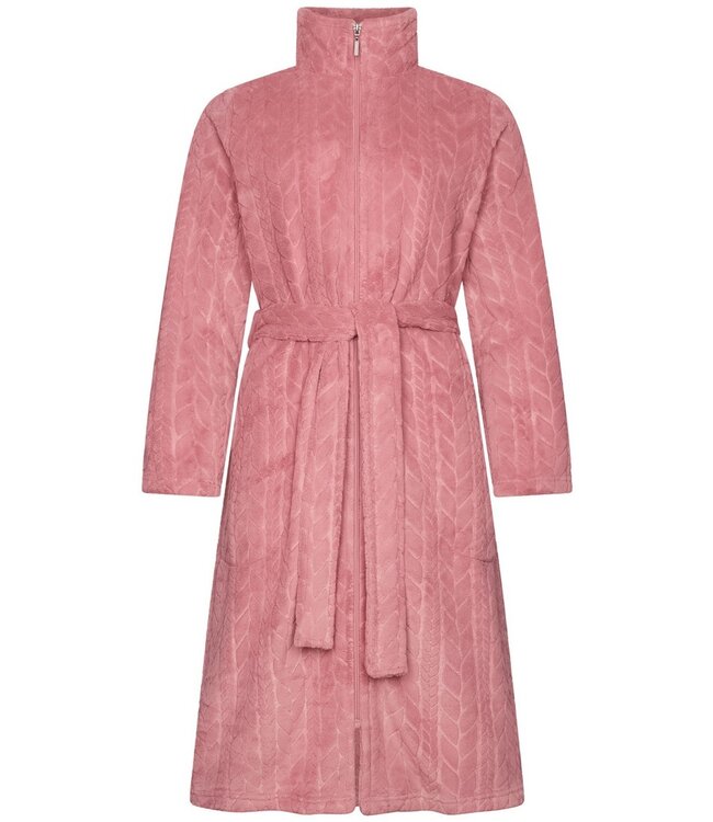 Zachte fleece ochtendjas met ritssluiting ‘embossed weaves’ (110 cm)