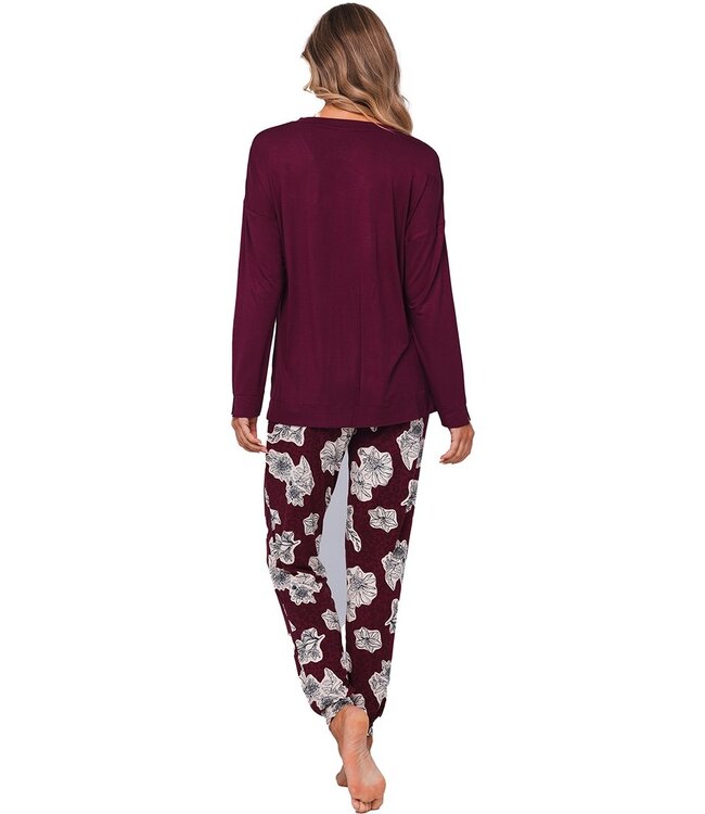 Luxe lounge dames pyjama met knopen 'bold blooms'
