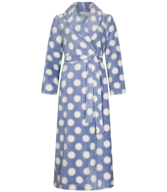 Extra lange, warme overslag ochtendjas van coral fleece ‘deeply dotty’