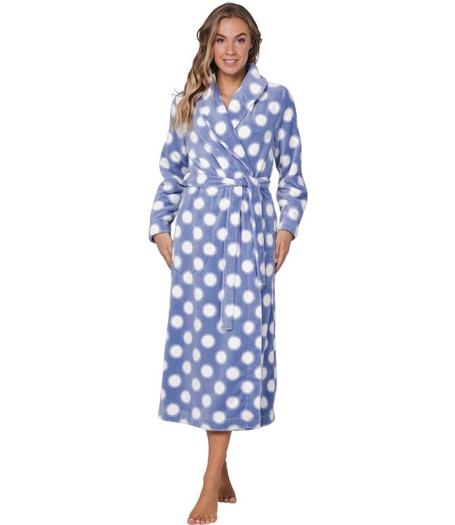Extra lange, warme overslag ochtendjas van coral fleece ‘deeply dotty’