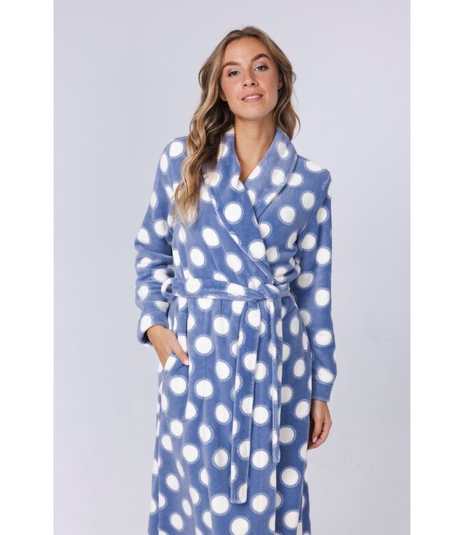 extra long, warm coral fleece wrap-over morninggown 'deeply dotty'