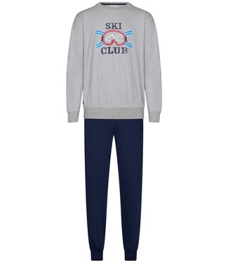 Pastunette for Men Heren pyjamaset van katoen-polyester-mix met V-hals 'winter ski club'
