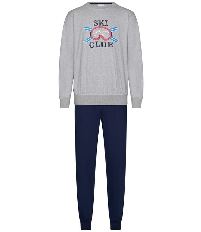 Heren pyjamaset van katoen-polyester-mix met V-hals 'winter ski club'