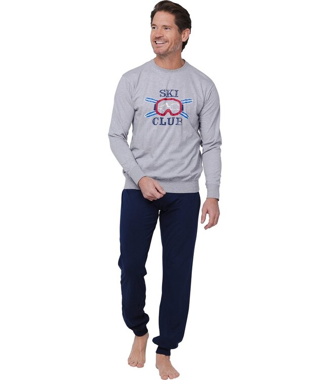 Heren pyjamaset van katoen-polyester-mix met V-hals 'winter ski club'