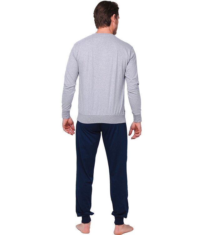 Heren pyjamaset van katoen-polyester-mix met V-hals 'winter ski club'