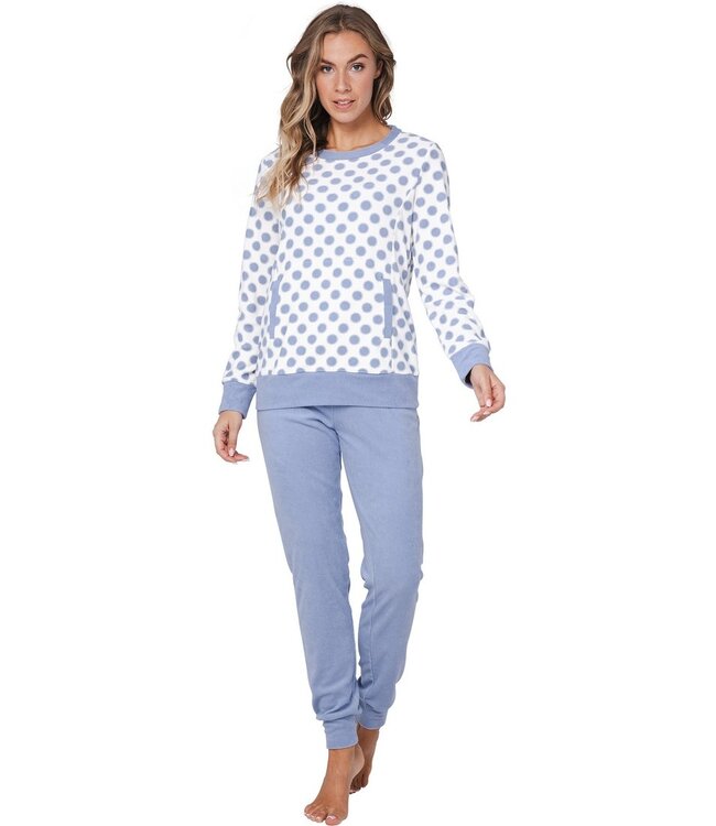 Lila-blauwe katoen badstof dames loungepyjama ‘deeply dotty’