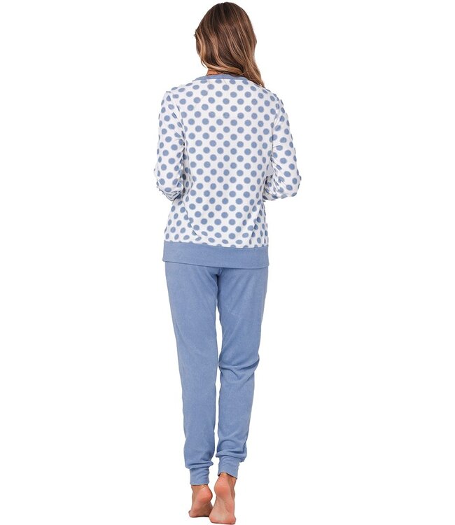 Lila-blauwe katoen badstof dames loungepyjama ‘deeply dotty’