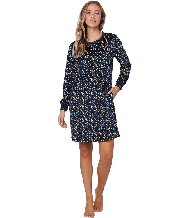 teal green soft velvet fleece home lounge dress 'abstract forest flowers'