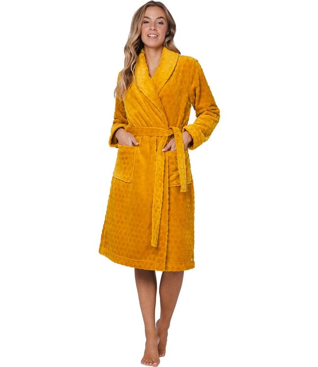 soft flannel fleece yellow wrap-over morninggown 'dotty circles'