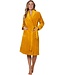 Gele, overslag ochtendjas van zachte flanel fleece 'dotty circles'