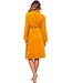 Gele, overslag ochtendjas van zachte flanel fleece 'dotty circles'