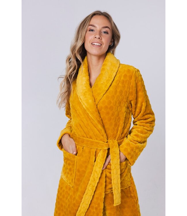 soft flannel fleece yellow wrap-over morninggown 'dotty circles'