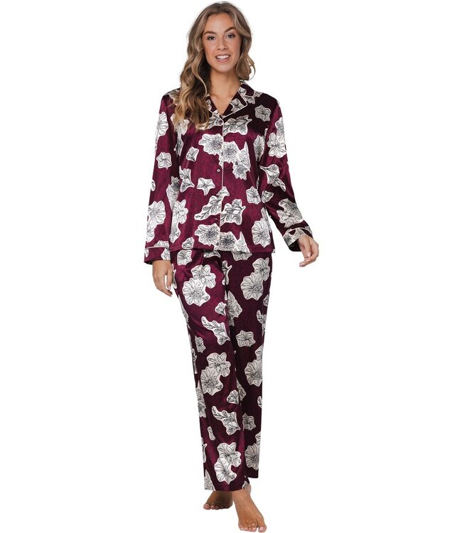 doorknoop dames pyjama van polyester-satijn mix 'bold blooms'