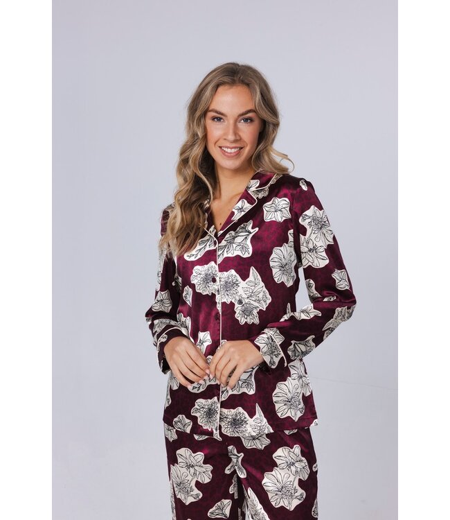 doorknoop dames pyjama van polyester-satijn mix 'bold blooms'