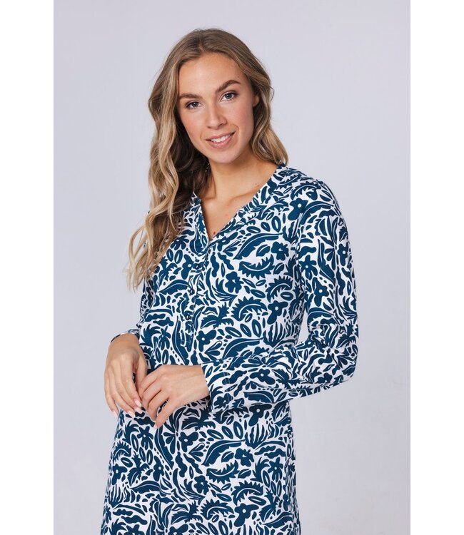 100% organic cotton long sleeve nightdress with buttons 'arty leafs'