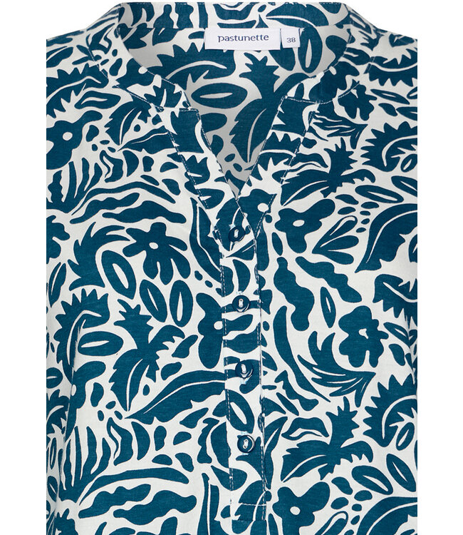 100% biologisch katoenen nachthemd met lange mouwen en knopen ‘arty leaves’