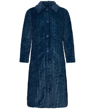 Pastunette Warme fleece, blauwe ochtendjas met knoopsluiting ‘embossed weaves’