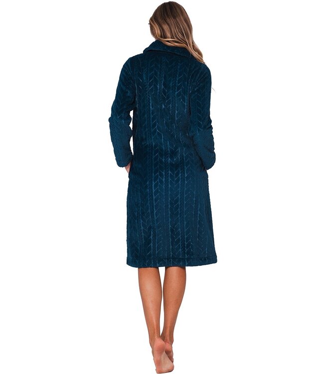 warm fleece full button blue morning gown 'embossed weave'