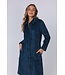 Warme fleece, blauwe ochtendjas met knoopsluiting ‘embossed weaves’